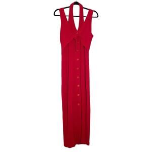 Vintage Red Metropolitan New York 10001 Holiday Halter Tie Button Front Dress M